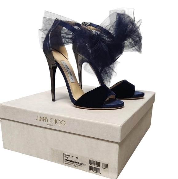 Jimmy Choo Navy Blue Heels with Tulle Detail - Picture 10 of 16